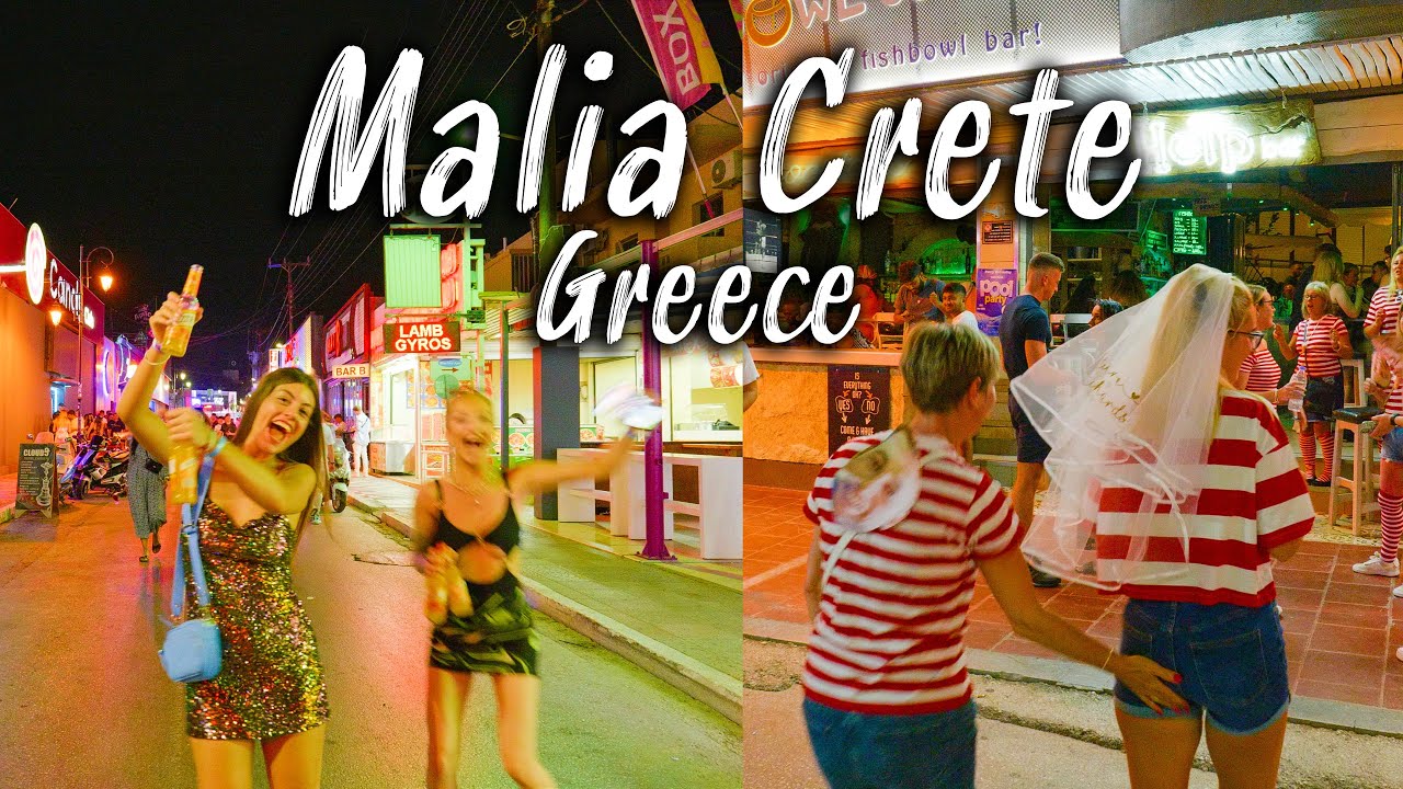 Malia Crete Kreta Crazy Nightlife Walking Tour 4k Greece 2022 YouTube