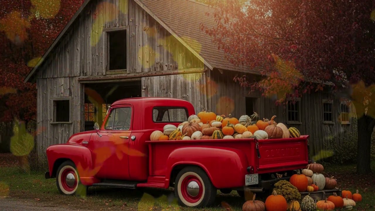 Silent Rainy Autumn Farm Ambience 🍂 | Falling Leaves, Pumpkins & Farm Truck