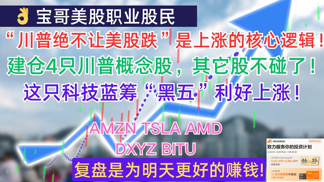 “川普绝不让美股跌”是上涨的核心逻辑！建仓4只川普概念股，其它股不碰了！这只科技蓝筹“黑五”利好上涨！AMZN TSLA AMD DXYZ BITU!  11242024