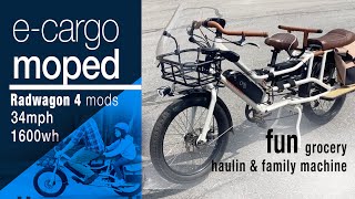 Adding 20ah battery to Radwagon 4 e-cargo bike / moped tire review / true 750 watt motor upgrade
