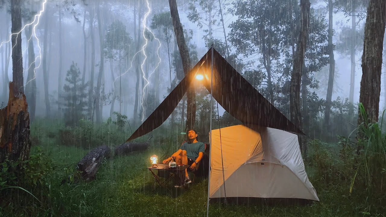 SOLO CAMPING LONG HEAVY RAIN AND THUNDERSTORM - HEAVY RAIN SOUNDS FOR ...