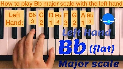 Piano Lesson 65: How to play B♭ (flat) major scale with the left hand (15 times play along) tutorial