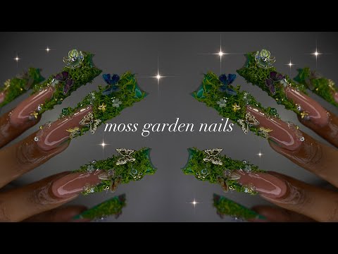 Moss Garden Nails🌿🌸🦋| polygel application + trendy nail art!✨