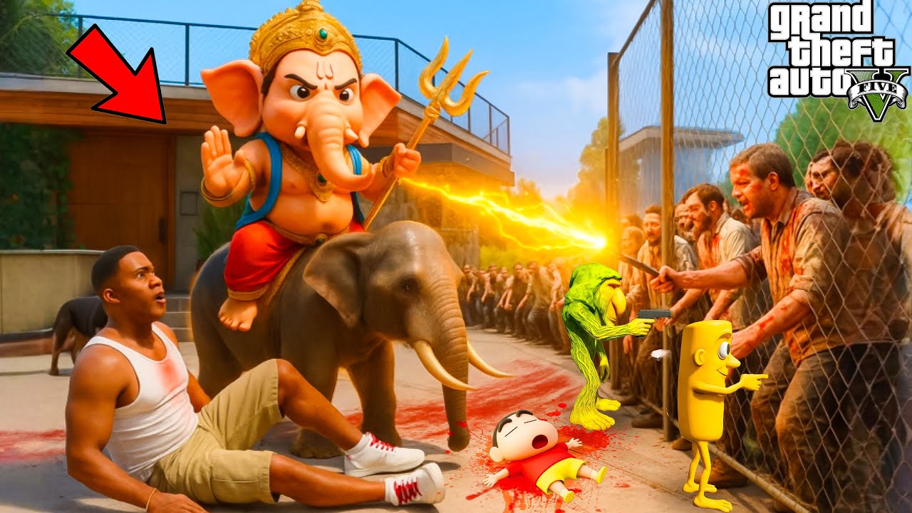 Zombies Attacked Los Santos 😱 Lord Ganesh Came to Save Shinchan & Franklin from Zombies| GTA5 Telugu