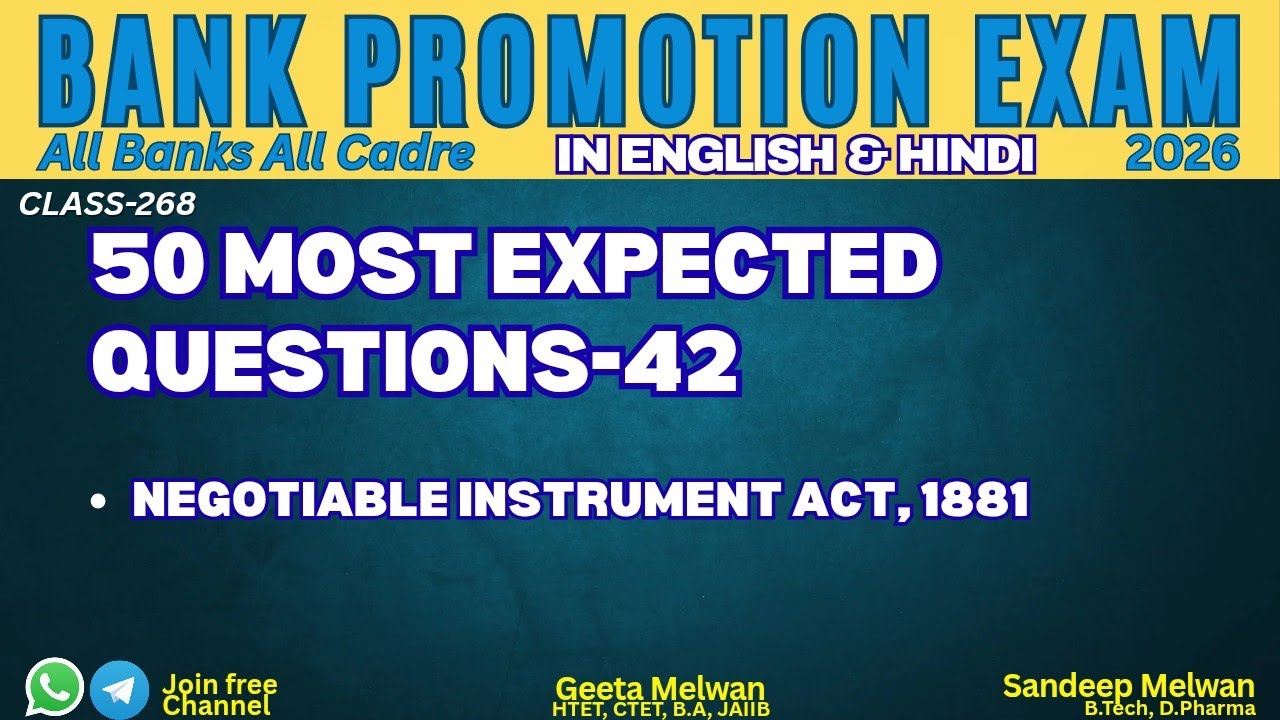 Negotiable Instruments Act | Cheque | Most Expected Ques | Bank Promotion Exam 2026 | Sandeep Melwan