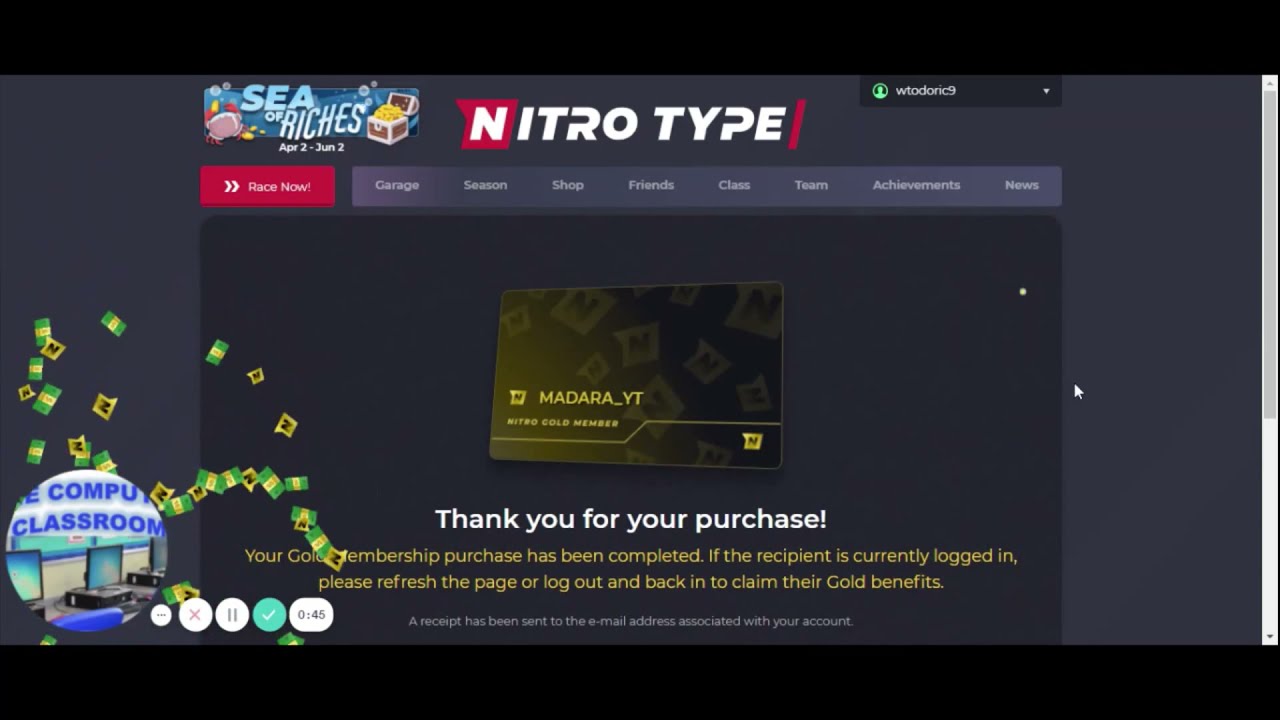 TCC21 Welcomes Team TCC23 on Nitro Type. Here's Gold Membership and Thank you!