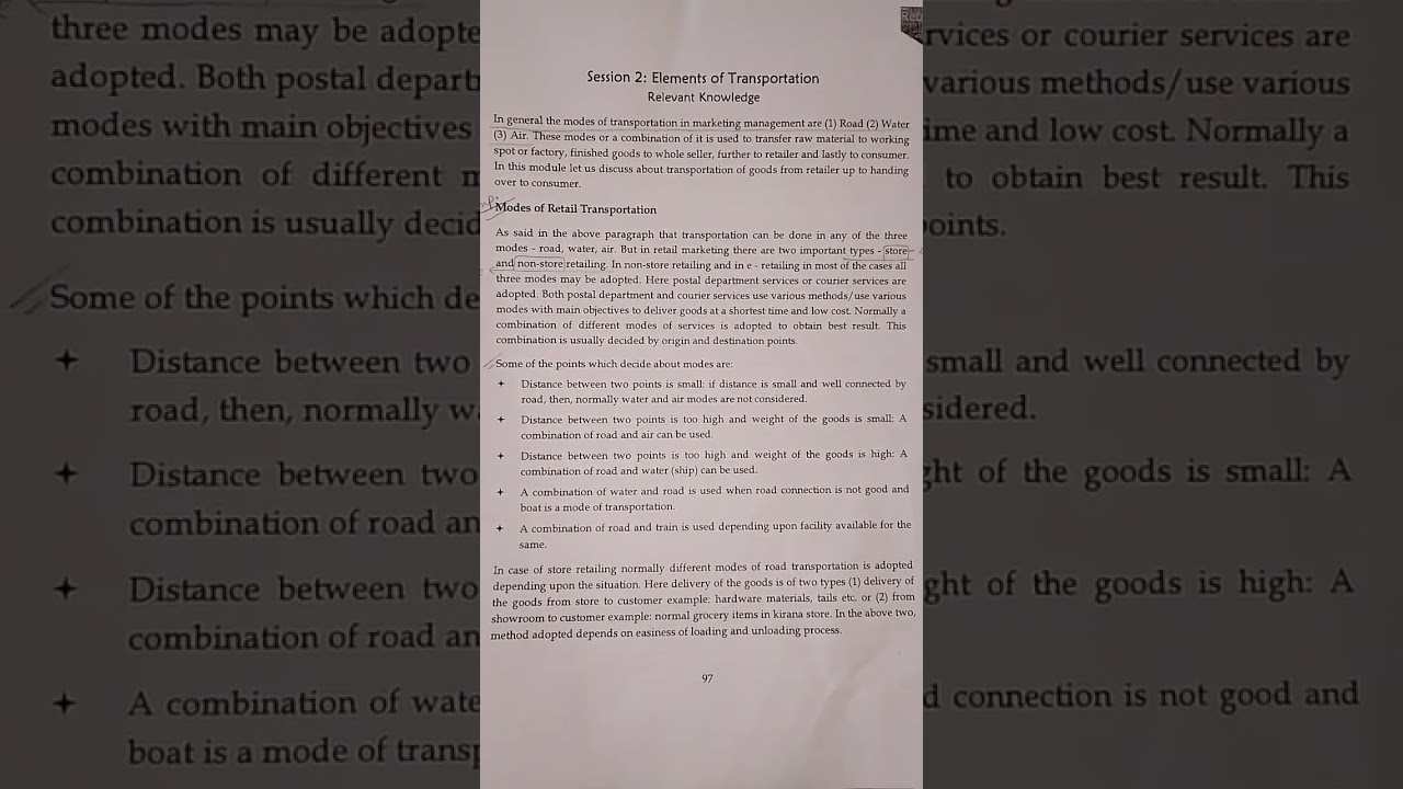 Class 10 Retail Chapter 2 Elements of Transportation Notes 