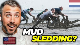 American Reacts to Dutch Mud Sledding Tradition 🇳🇱 Sliksleeën in Delfzijl