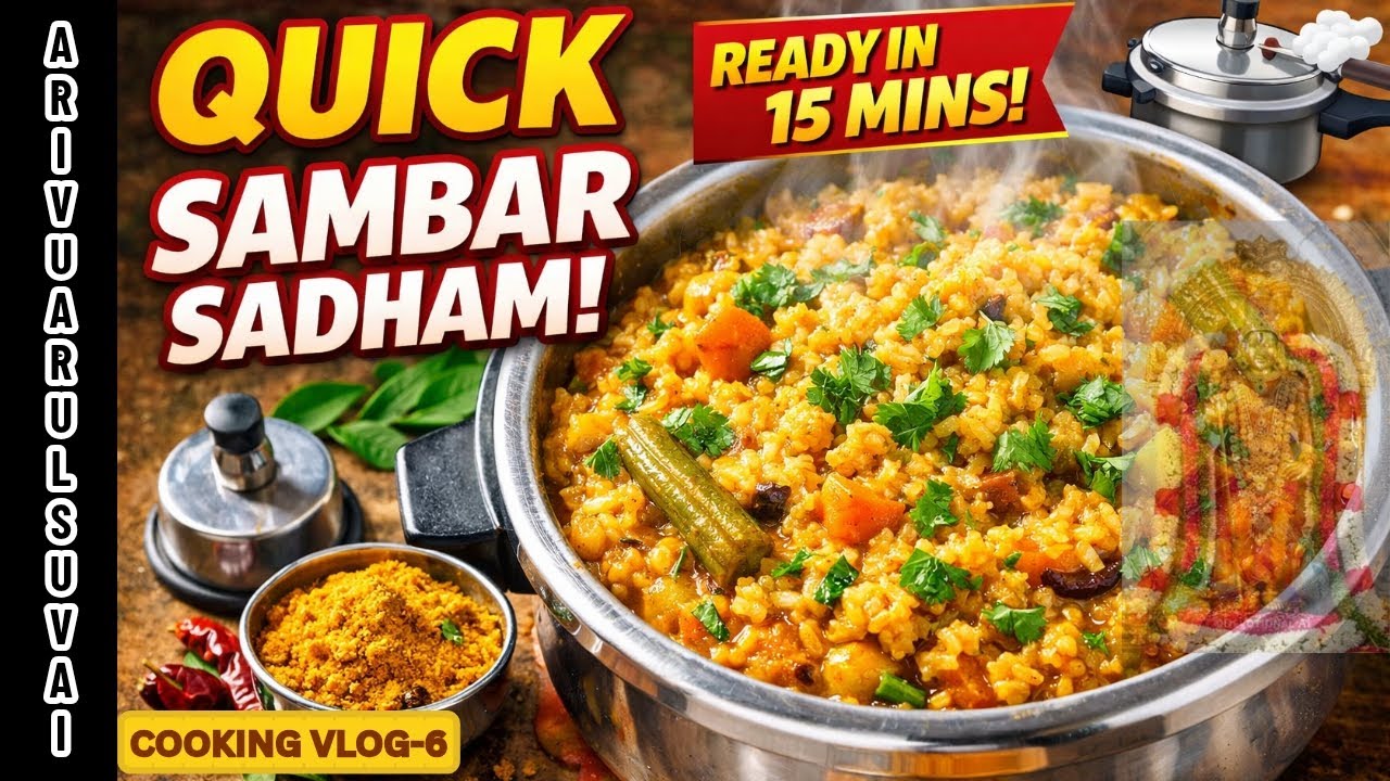 VLOG6⚡15Minutes Cooker Sambar Rice | Beginner Friendly Recipe😍 Easy South Indian SambarSadham #LUNCH