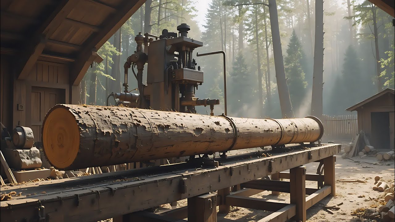 Satisfying Wood Cutting Sounds | Smooth Saw Machine Action on Massive Log