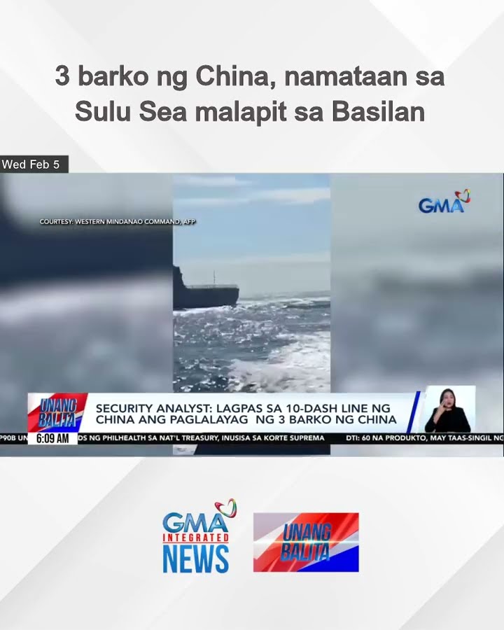 3 barko ng China, namataan sa Sulu Sea malapit sa Basilan | Unang Balita
