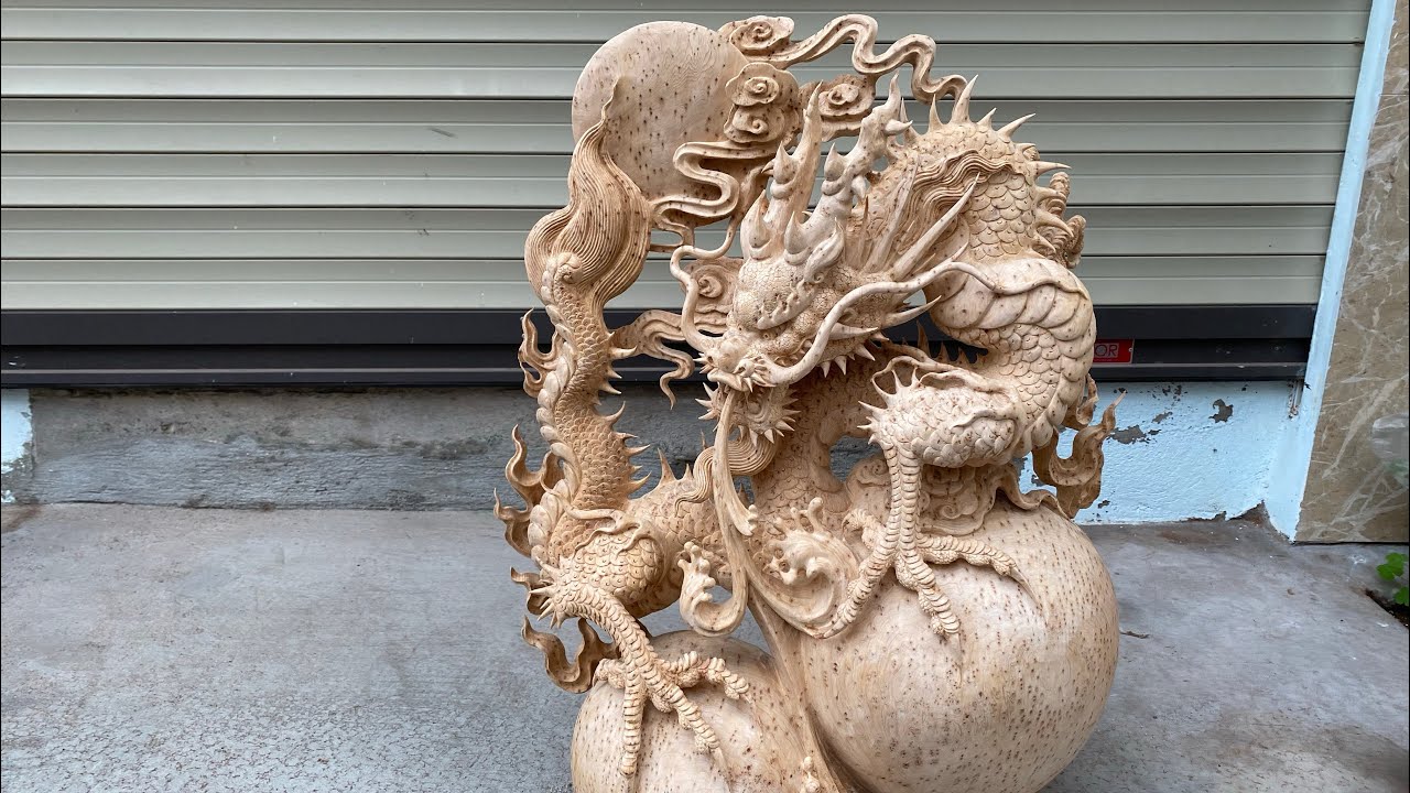 Điêu Khắc Con Rồng Trên Phôi Gỗ Nu Ngọc Am Cực Đẹp/ TON DRAGONS ART