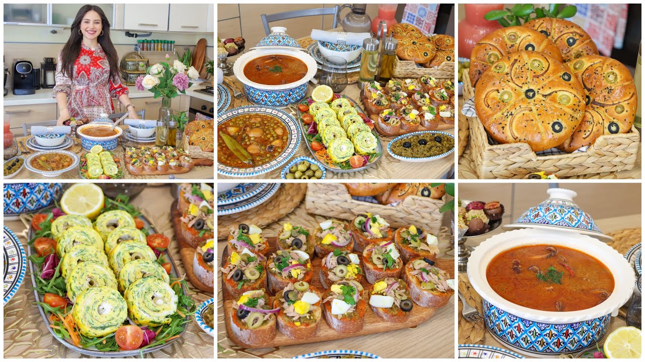 طاولة رمضان3🌙دشيش بالقرنيط-سلاطة بلانكيت-خبز الزيتون والبصل-مرقة جلبانة بالسوبيا-رولي الأملات😋