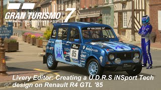 Gran Turismo 7: Livery Editor - Creating a U.D.R.S iNSport Tech design on Renault R4 GTL '85