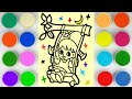 Sand painting drawing and coloring girl on a swing for kids