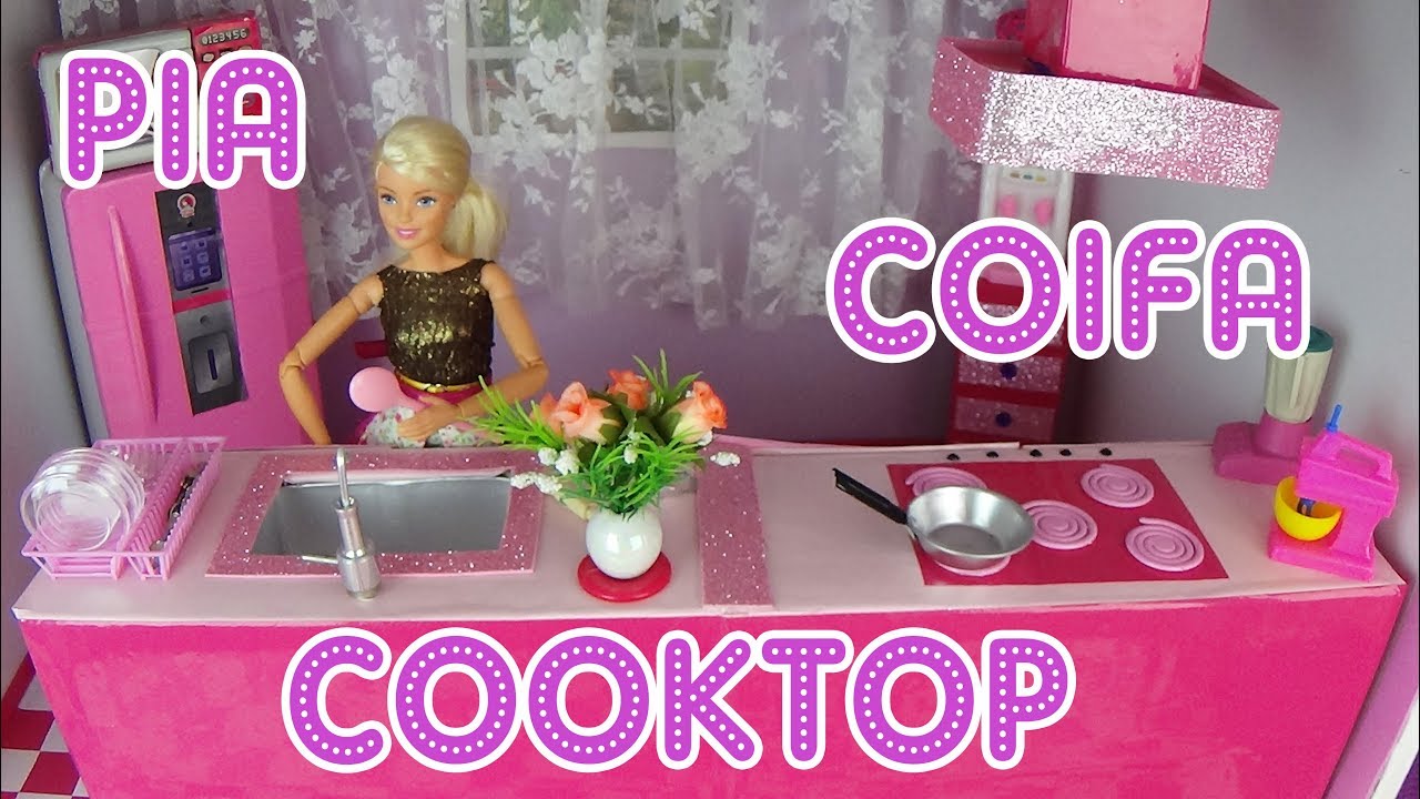 Como fazer Cooktop, Coifa e Pia para Cozinha da Casa da Barbie e Bonecas | Tutorial