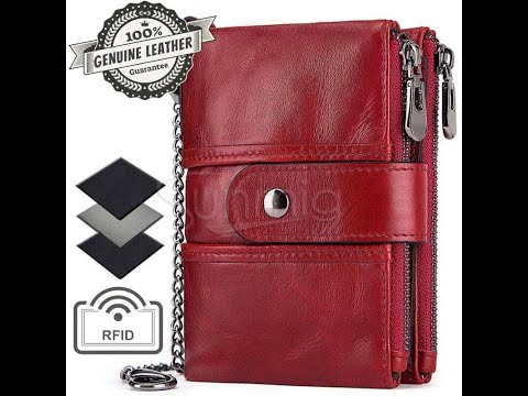 Mens Wallet RFID Blocking Soft Genuine Leather Gents Wallet With Chain Double Zipper 40400005