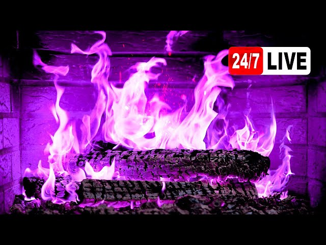 🔥 FIREPLACE 4K (LIVE 24/7). Fireplace Christmas with Golden Flames & Burning Logs Sounds class=