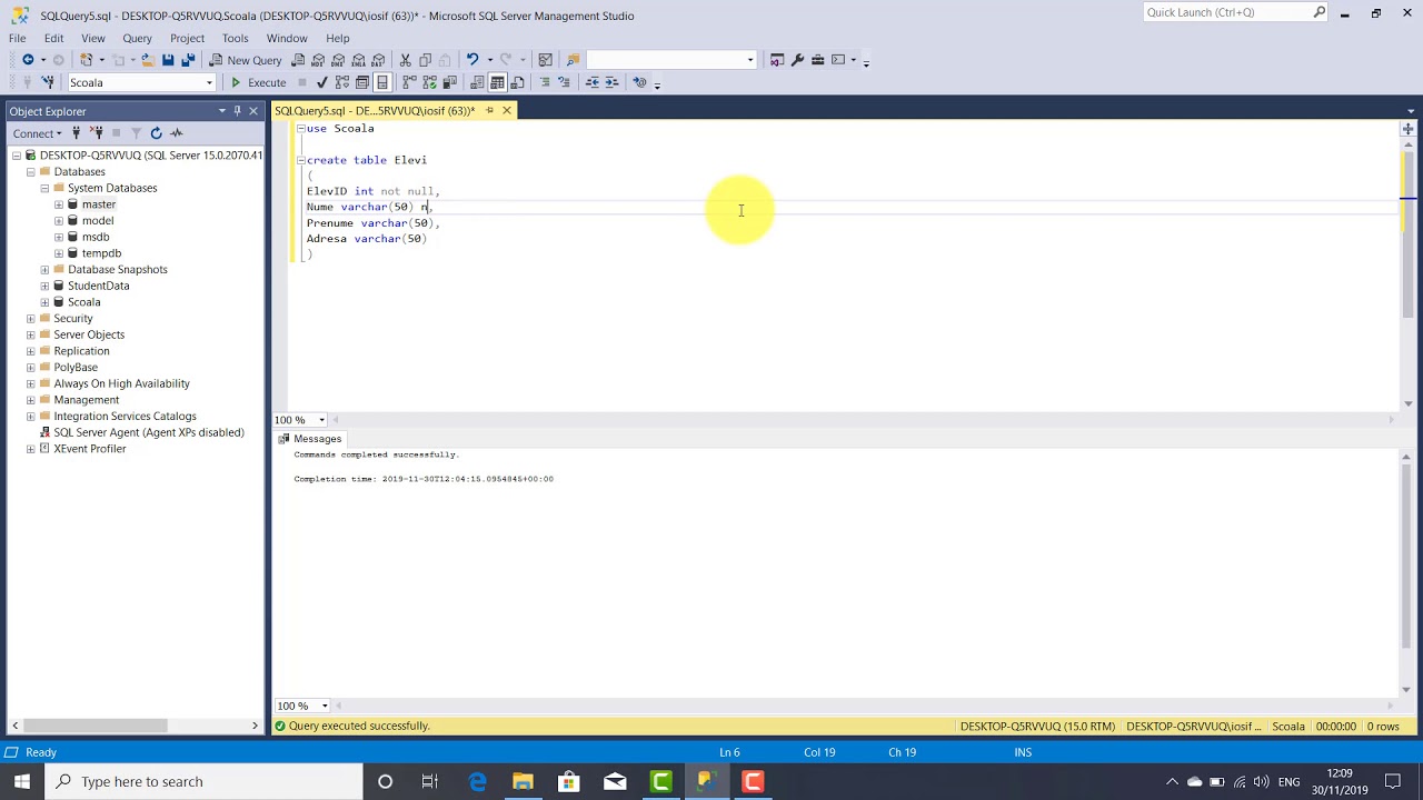 Create database test