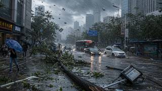 Powerful storm hits Shanghai, China! Strong winds and heavy rain sweep across the city