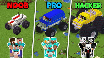 Minecraft FAMILY MONSTER TRUCK HOUSE BUILD CHALLENGE : NOOB vs PRO vs HACKER / Animation