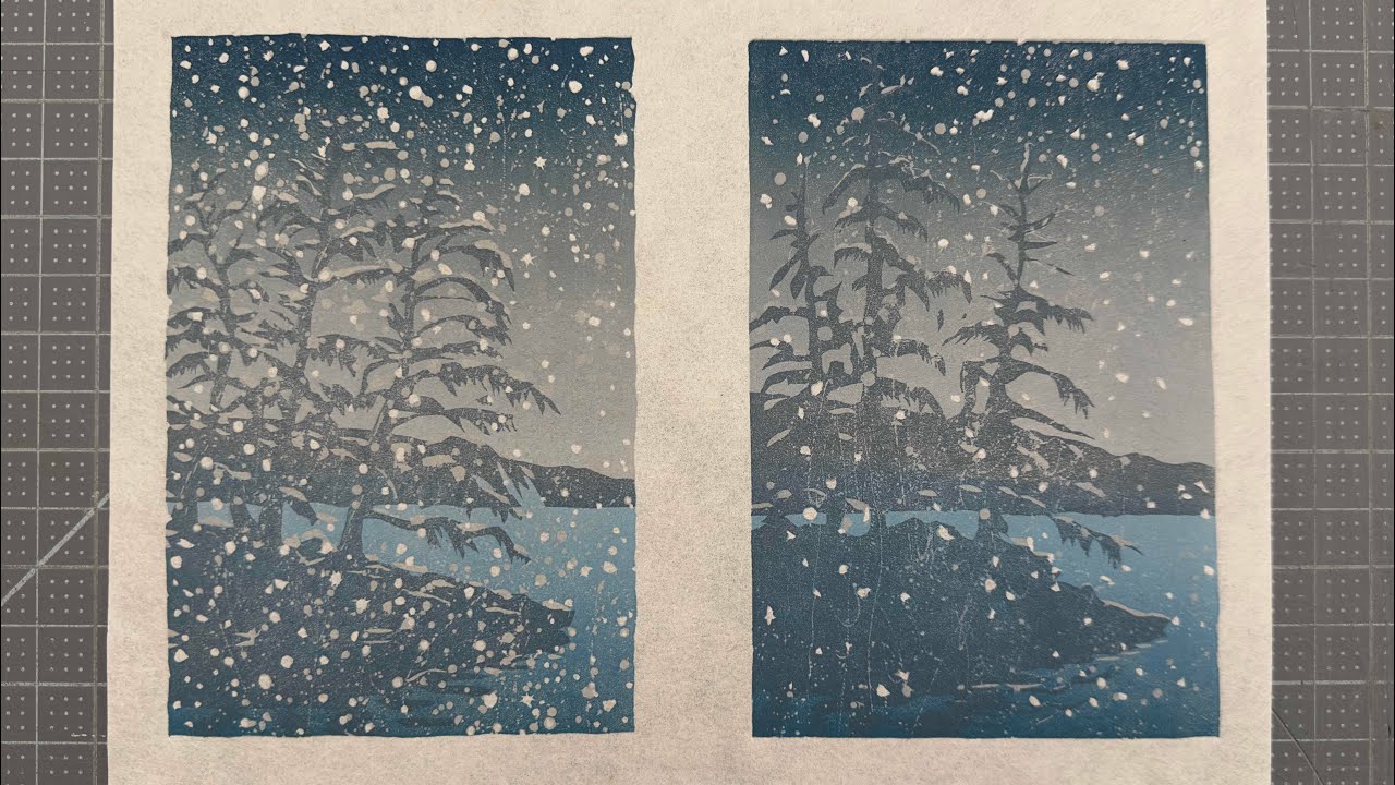 #47 Linocut Printmaking: Making a moody,atmospheric, cold snow scene.