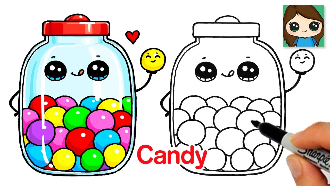 How to Draw a Jar of Candy Cute Food Art - YouTube