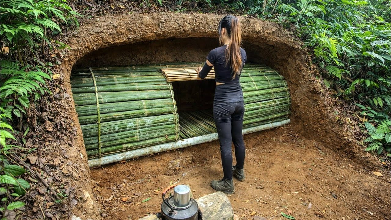 Wilderness Survival: Building A Beautiful Secret Bamboo Bunker