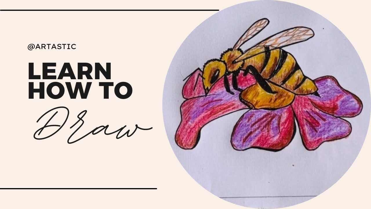 How to draw bee on flower | Easy tutorial for beginners | step by step ...