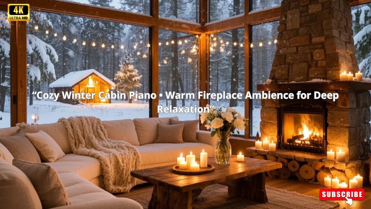 🎹 Cozy Winter Cabin Piano • Warm Fireplace Ambience for Deep Relaxation ...