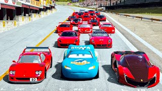 Lightning McQueen Dinoco vs Ferrari Hypercars at Monza GP