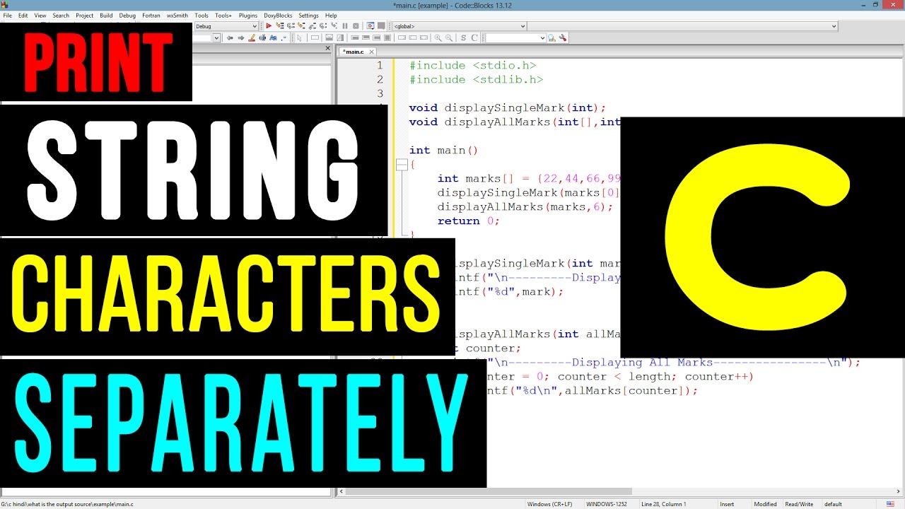 C Program to Print String Characters One By One using Loop - YouTube