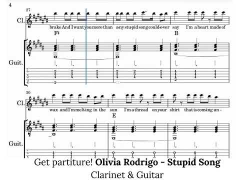 Stupid Song (Clarinet Solo & Guitar Accompaniment Musical Notes Chords Sheet Music + midi mp3) - Olivia Rodrigo