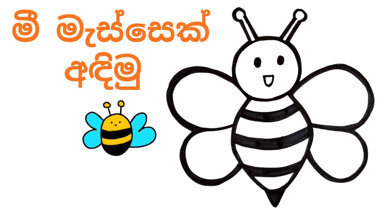 පොඩ්ඩොන්ට ලේසි විදියට මී මැස්සෙක් අඳින්න -easy bee 🐝 drawing for kids -beginner drawing -සිංහලෙන්