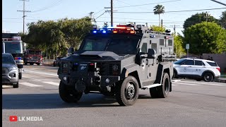 LAPD SWAT RESPONDING CODE 3 TO A SWAT CALL  *RARE AIR HORN USE* (BearCats Unmarked units and busses)