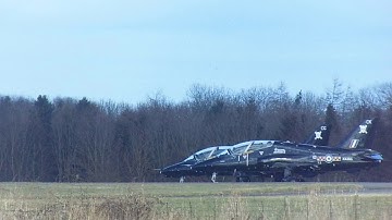 two t1 hawks at the end of the runway at raf Leeming