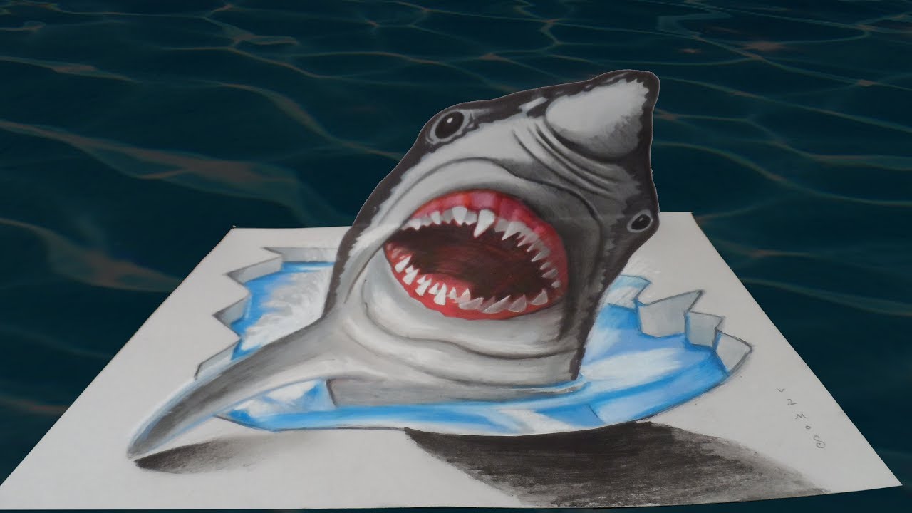 ⁣Awesome White Shark - Drawing 3D Shark Illusion -  VamosART