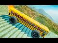 School Bus Stairs Jumps Down – Epic USA School Bus Crash Test in BeamNG Drive Simulation