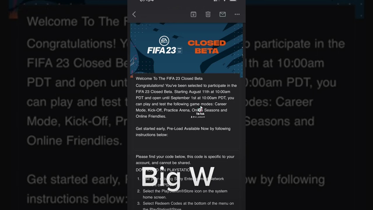 I got the code for fifa 23 beta