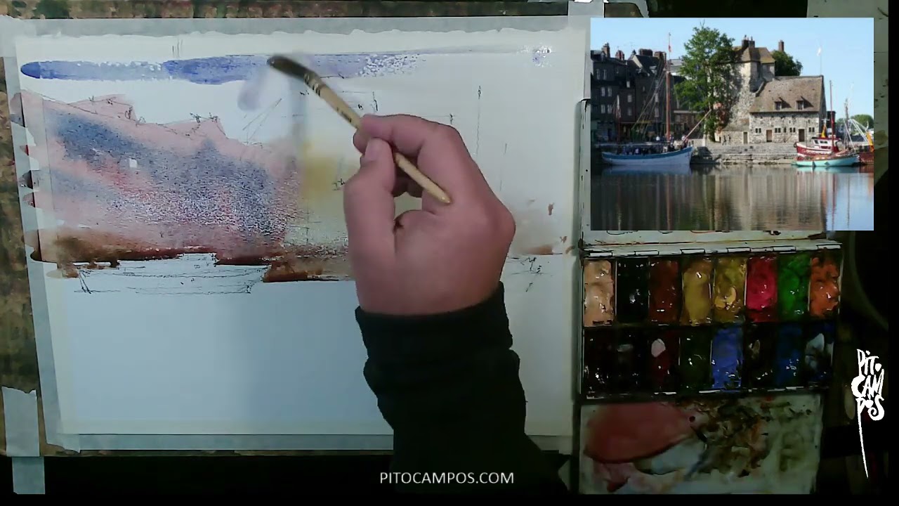 HONFLEUR - ACUARELA RÁPIDA DE SU PUERTO