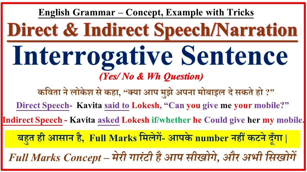 Direct And Indirect Speech Narration Interrogative Sentences In English Grammar