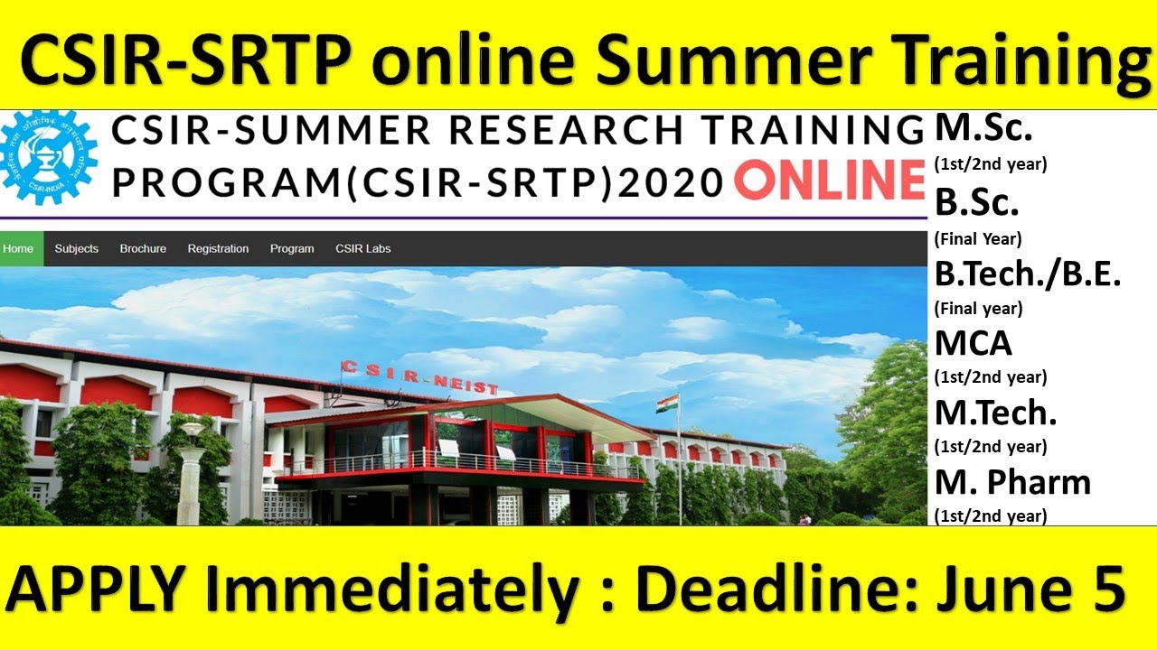 Openings towards Final Year Projects for Indian students : CSIR SRTP 2020 (English)