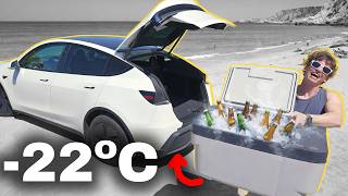 Instalei um FRIGORÍFICO de 35L no meu Tesla Model Y! (Cabe perfeitamente no porta-bagagens)