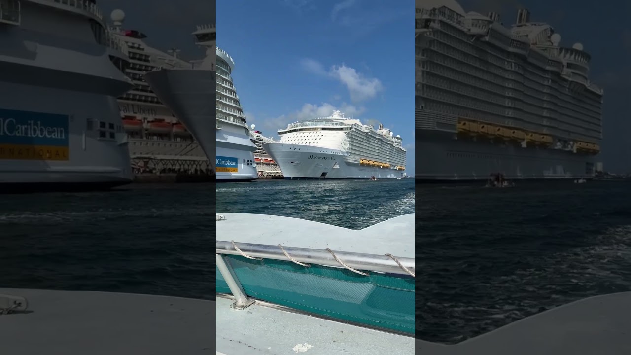 Large cruise ships at Prince George Wharf. Nassau Harbour Bahamas