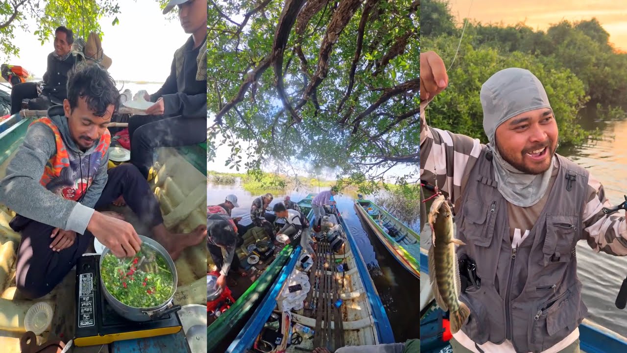 គ្រប់ហើយ ទន្លេសាបជើងនេះត្រីច្រេីន That's All Tonle Sap Has a lot of fishing cooking on Boat