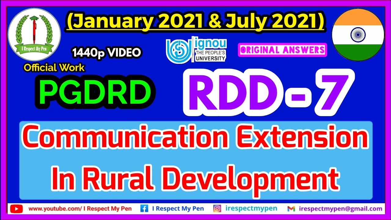 RDD 7 Solved Assignment 2021 IGNOU Communication Extension In Rural Development PGDRD Jan & Jul 2021