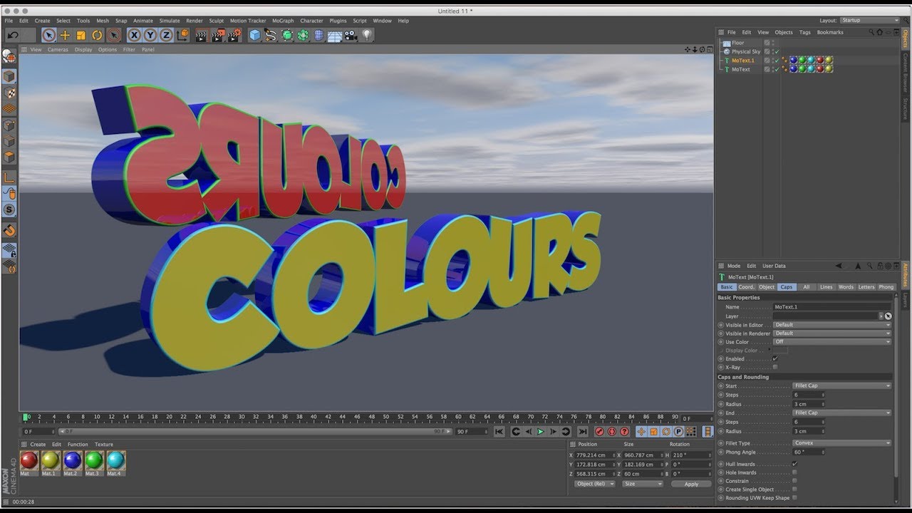 How to make MultiColours MoGraph Text in Cinema 4D R16 Tutorial - YouTube