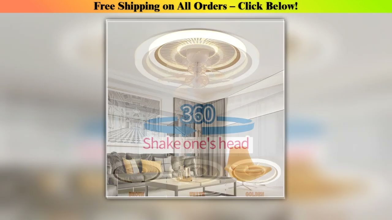 360 Head Minimalist Modern Ceiling Fan with Lights, Remote Unlimited Dimming, White Living Room