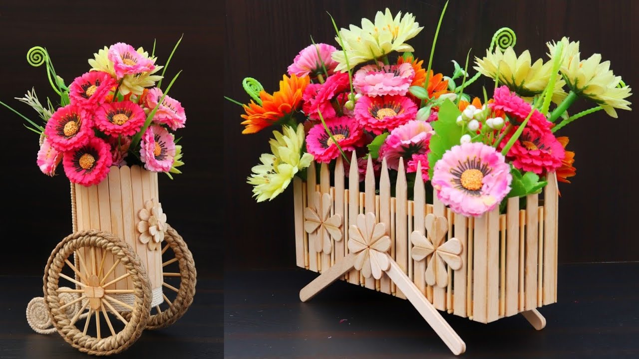 Идеи для создания цветочной вазы | Украшения для дома своими руками из палочек для мороженого