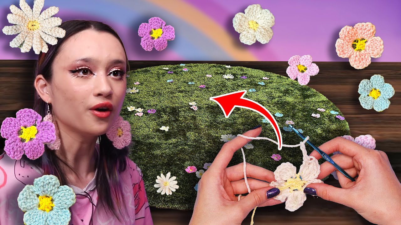 CROCHETING 50 FLOWERS FOR A FLOWER FIELD PINTEREST CARPET!!